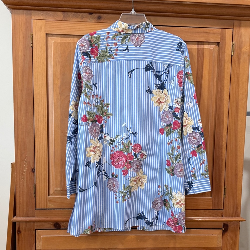Chico's Blue Striped Floral Shirt - Picture 3 of 3